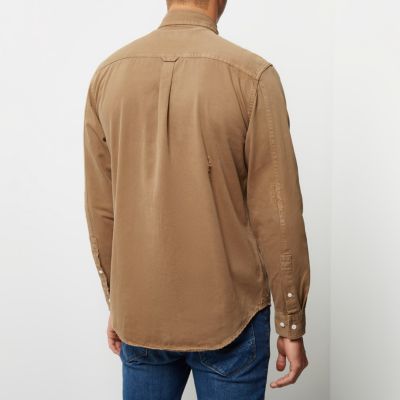 Camel casual distressed denim shirt